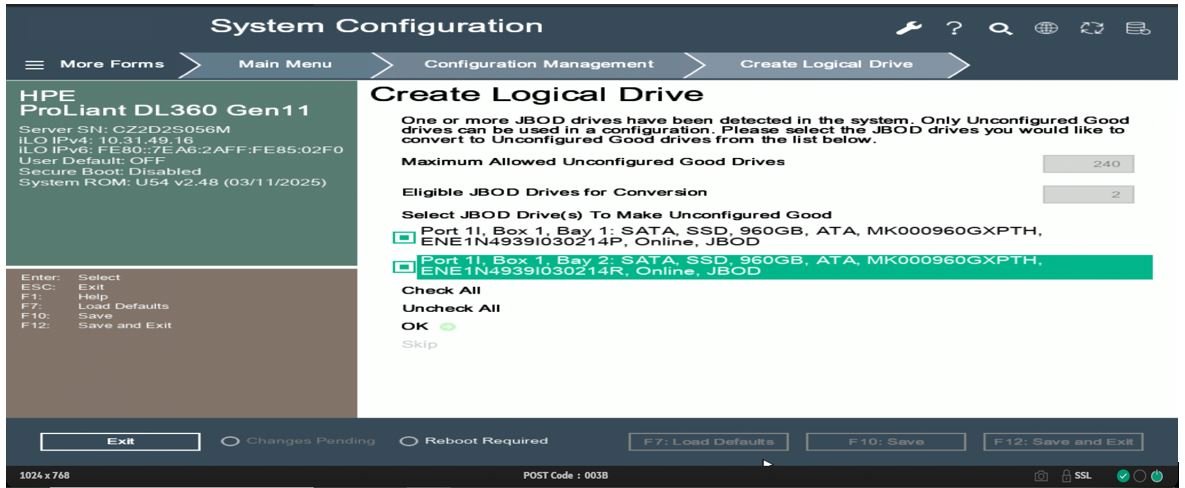 Create RAID1 on HP DL360