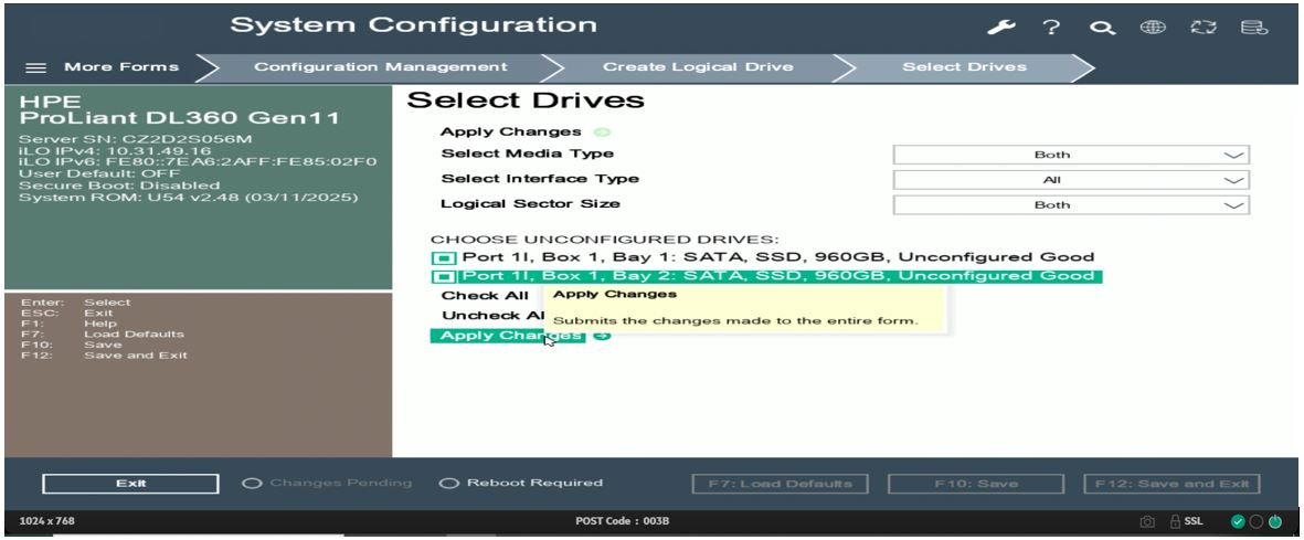 Create RAID1 on HP DL360